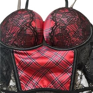 Victoria's Secret Black Lace and Red Plaid Bra